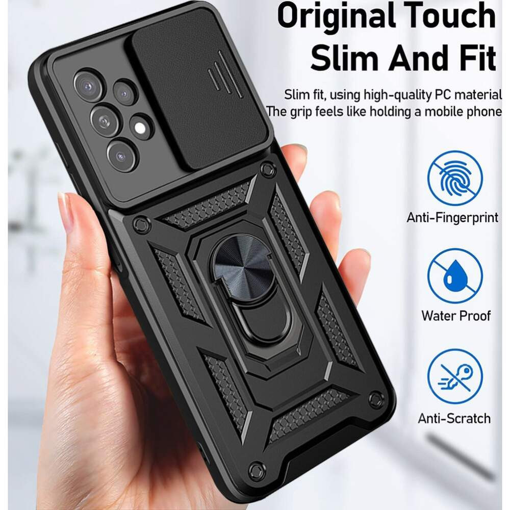 Husa Samsung Galaxy A15, Camshield Armor, inel sustinere, protectie camera, neagra — varianta 5