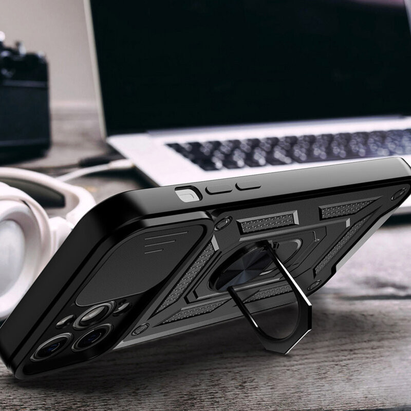 Husa Apple iPhone 13 Pro, Camshield Armor, inel sustinere, protectie camera, neagra — varianta 5