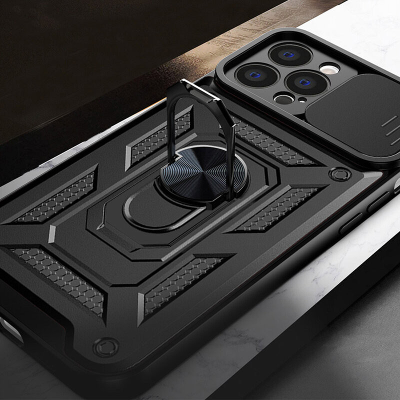 Husa Apple iPhone 15 Pro, Camshield Armor, inel sustinere, protectie camera, neagra — varianta 2