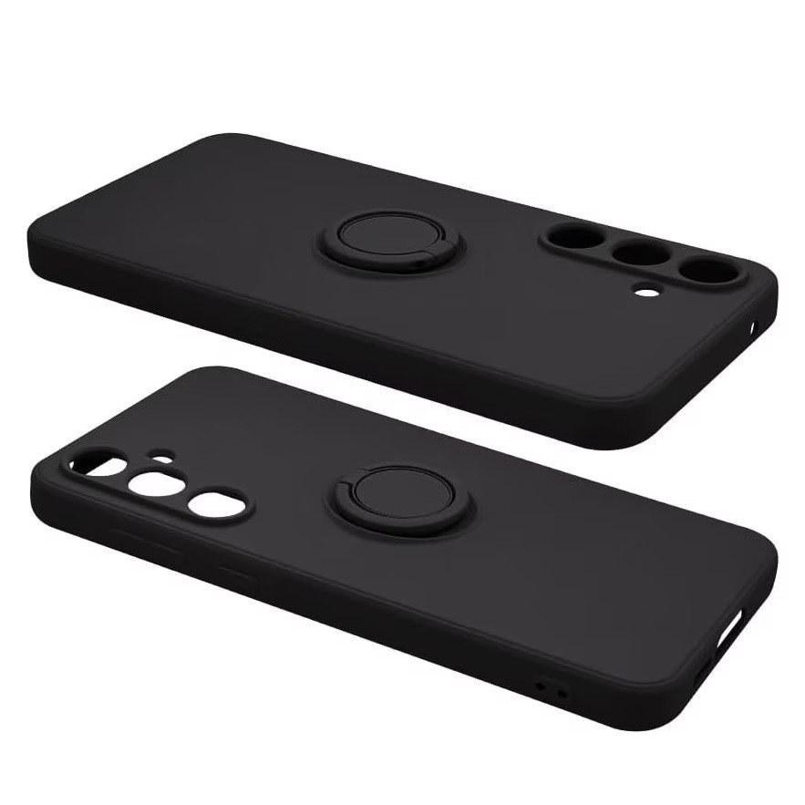 Husa Samsung Galaxy A05, Ring Silicone, inel rotativ, catifea in interior, neagra — 2