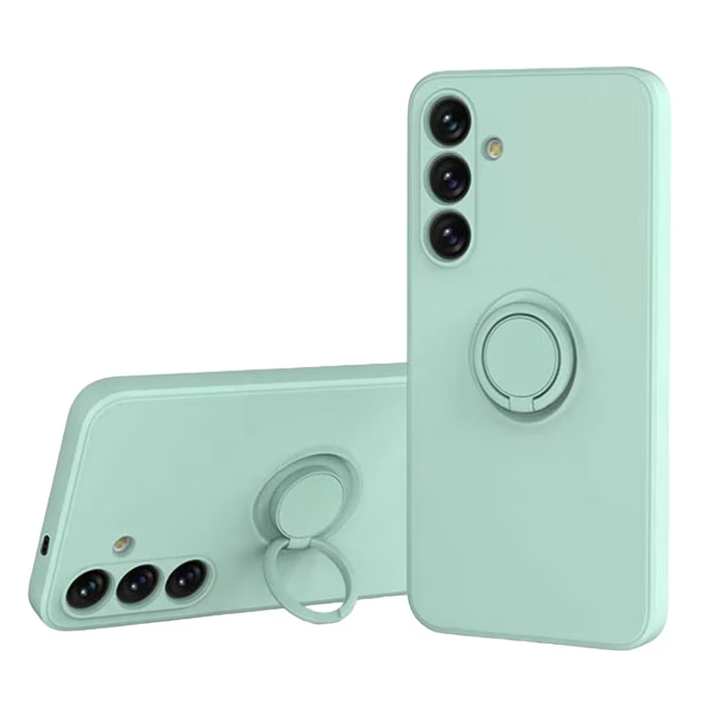 Husa Samsung Galaxy A05, Ring Silicone, inel rotativ, catifea in interior, verde pal — varianta 2