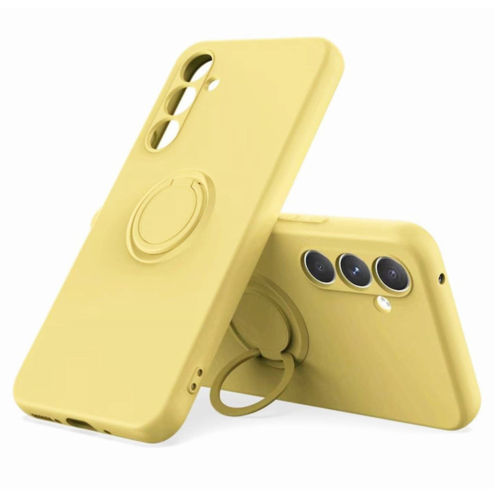 Husa Samsung Galaxy A25, Ring Silicone, inel rotativ, catifea in interior, galbena — varianta 2