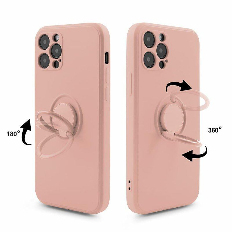 Husa Samsung Galaxy S22, Ring Silicone, inel rotativ, catifea in interior, roz pal — varianta 3