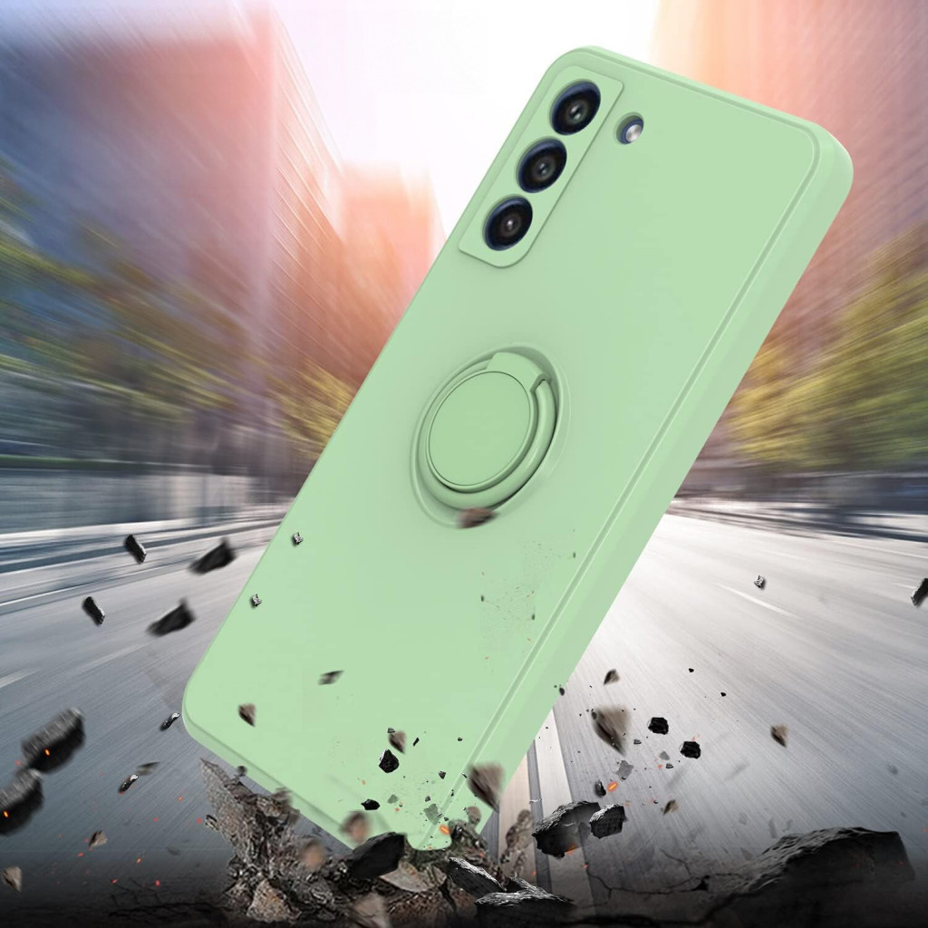 Husa Samsung Galaxy A15, Ring Silicone, inel rotativ, catifea in interior, verde maslina — varianta 2