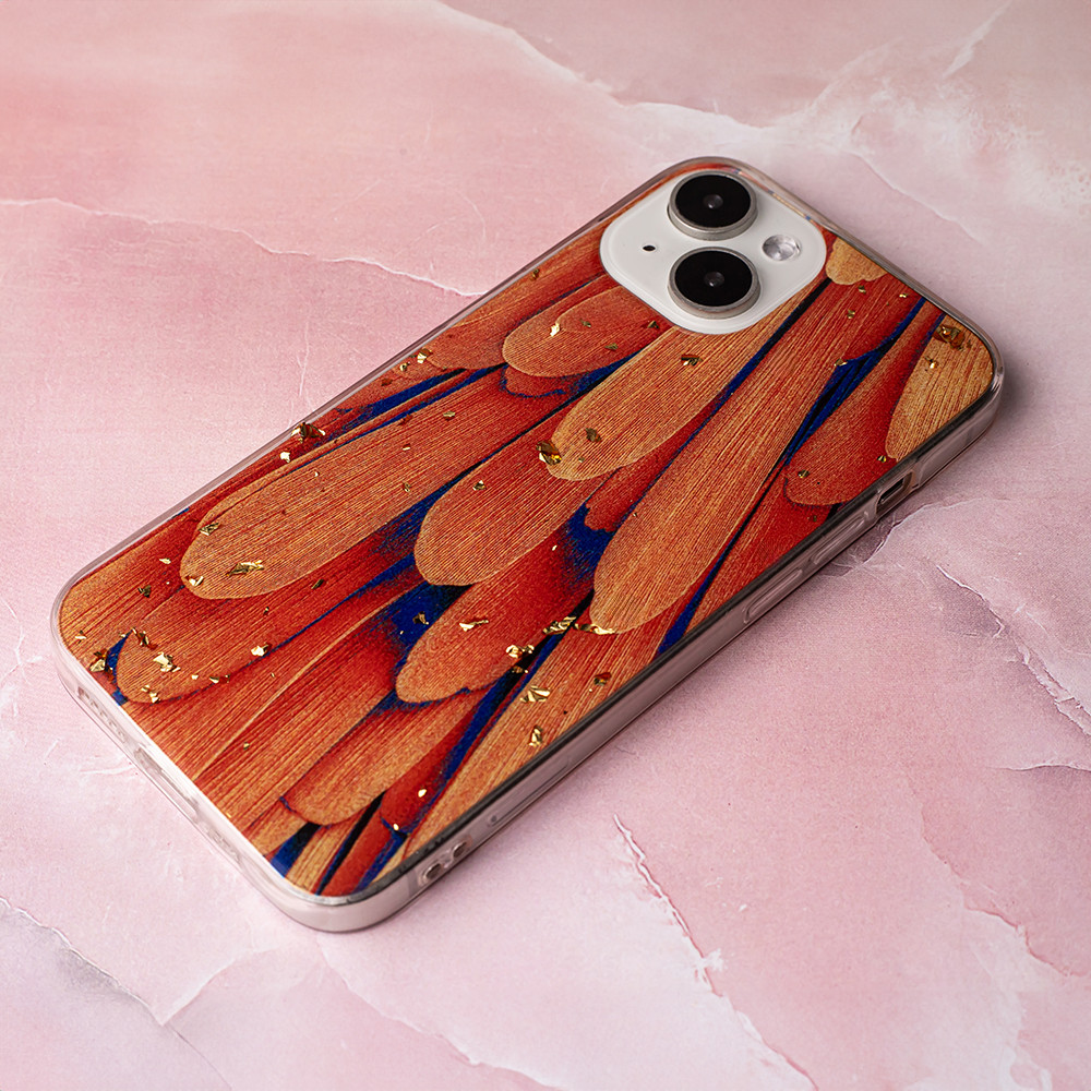 Husa Apple iPhone 15, Gold Glam, Orange Feathers — 4