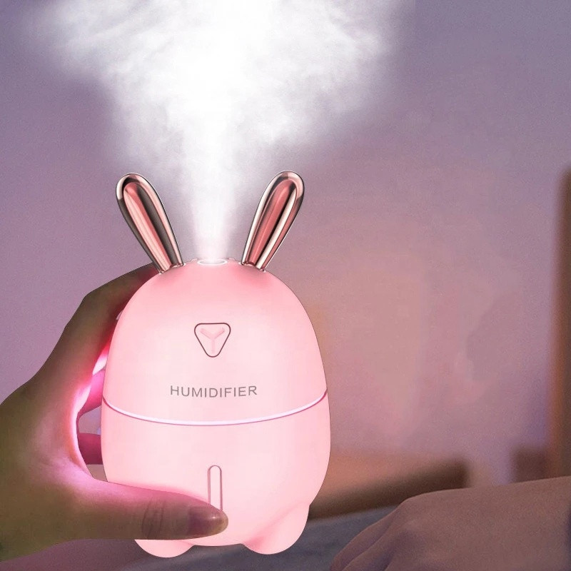 Umidificator si difuzor aromaterapie K9, lumina LED, 300 ml, model iepuras, roz — varianta 2