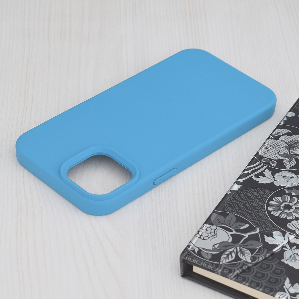 Husa Apple iPhone 15 Plus, Luxury Silicone, catifea in interior, albastru deschis — 2