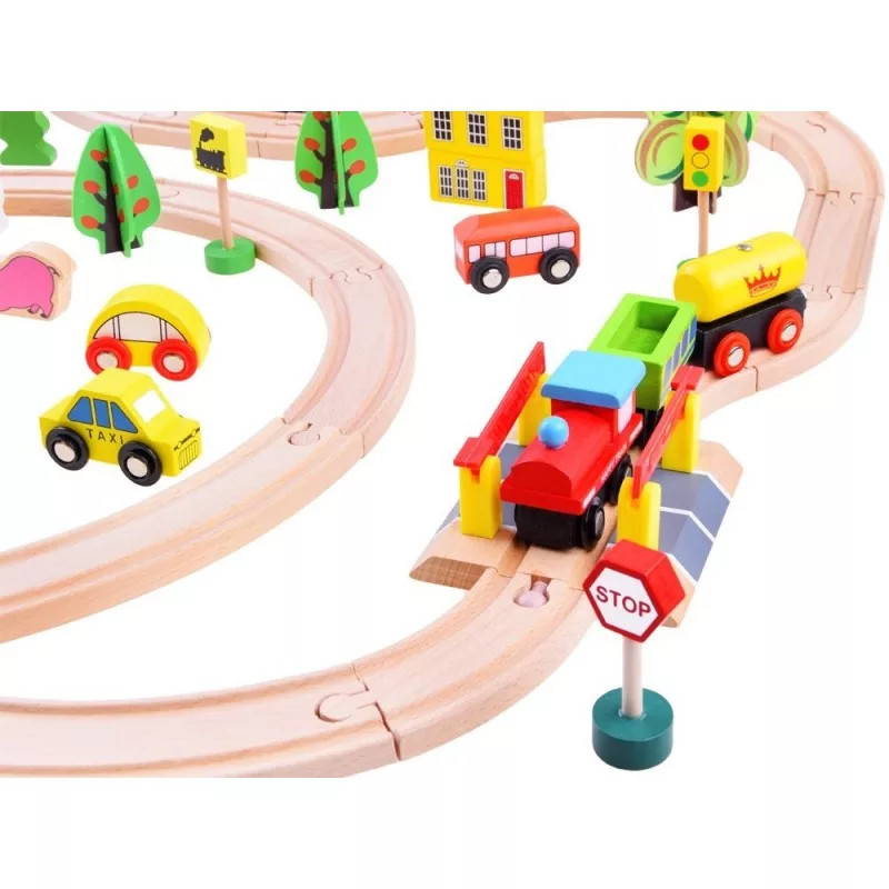 Traseu din lemn Kids Toyland, cu masinute si accesorii, 80 piese — 3