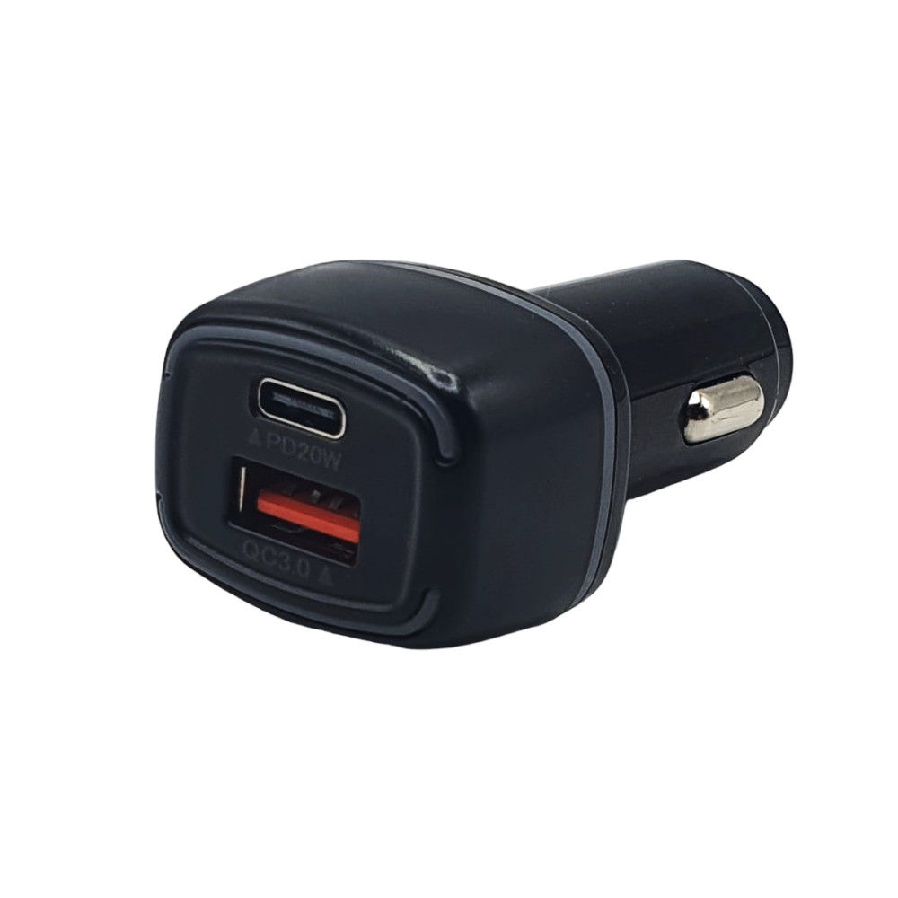 Incarcator auto cu 1 port PD/Type C si 1 port USB, maxim 3A, lumina LED albastra, negru — 2