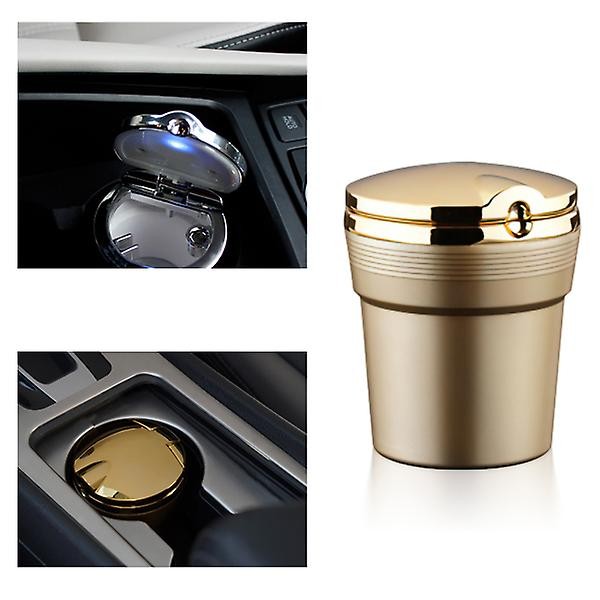 Scrumiera auto cu aspect metalic, tip pahar, lumina LED, aurie — varianta 2