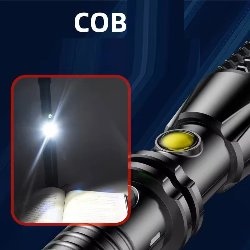 Lanterna LED tip baston, 1W + COB, ciocan de siguranta, incarcare USB, neagra — varianta 2