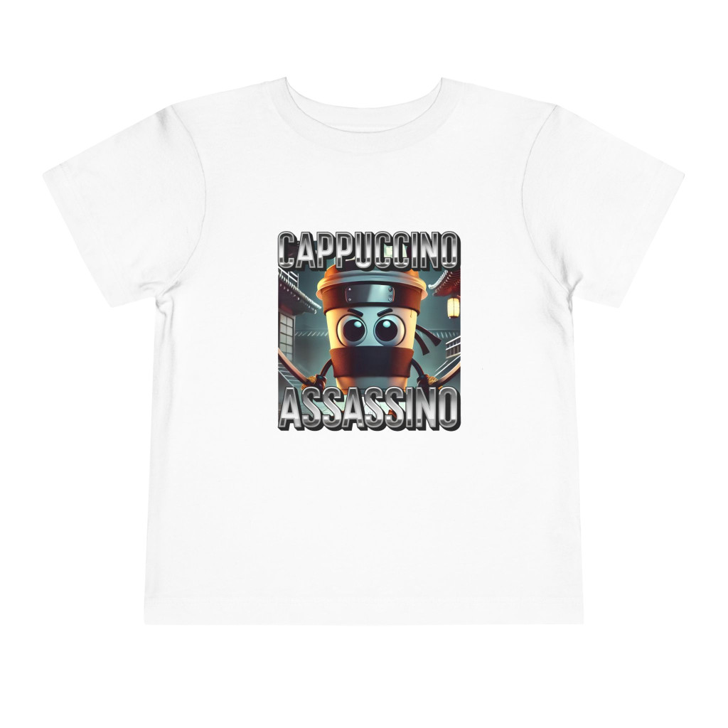Tricou personalizat alb, copii/adulti, design Cappuccino Assassino 3, modal, diverse marimi — varianta 2
