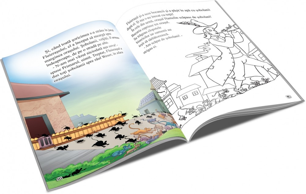 Carte de citit si colorat, editura Unicart, Fluierasul din Hamelin — varianta 2
