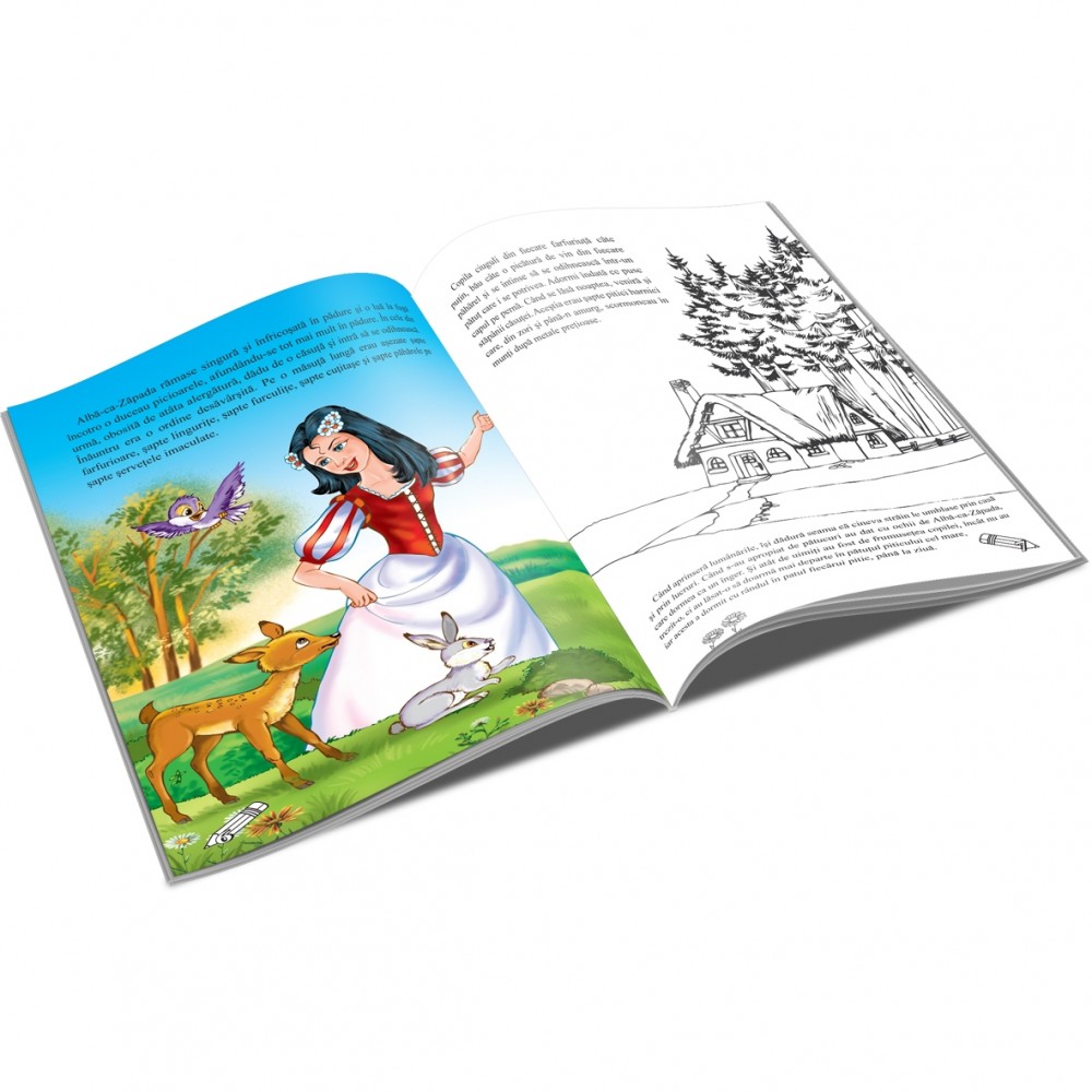 Carte de citit si colorat A5, editura Unicart, Alba ca zapada si cei sapte pitici — varianta 2