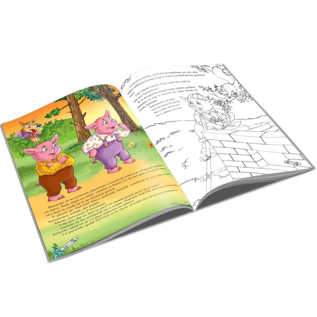Carte de citit si colorat A5, editura Unicart, Cei trei purcelusi — varianta 2