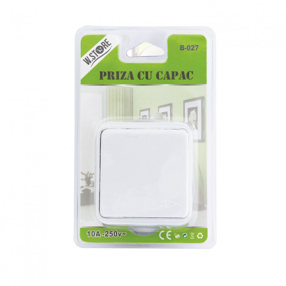Priza cu capac B-027, 10A, 250V, alba — 2