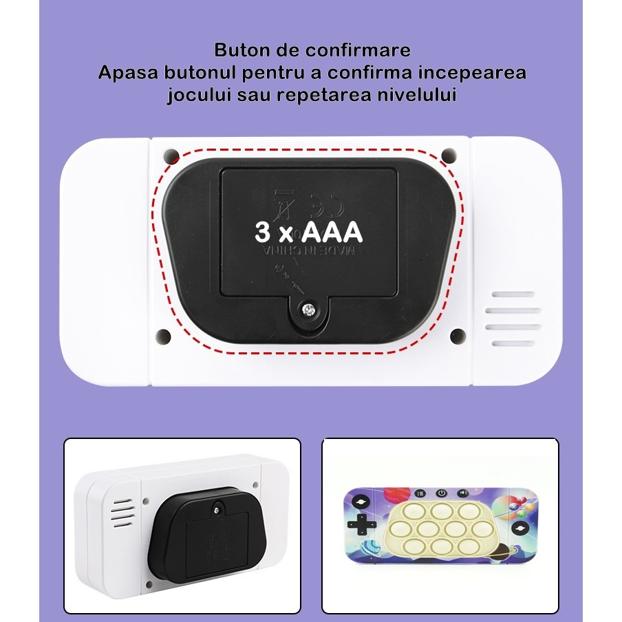 Jucarie interactiva Speed Push, joc de viteza apasare taste tip Pop-It, sunete si lumini, model galaxia — varianta 4