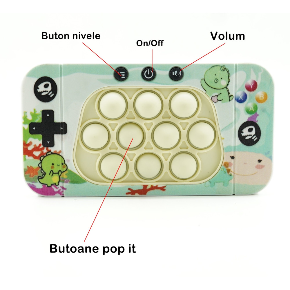 Jucarie interactiva Speed Push, joc de viteza apasare taste tip Pop-It, sunete si lumini, model dinozaur — varianta 4