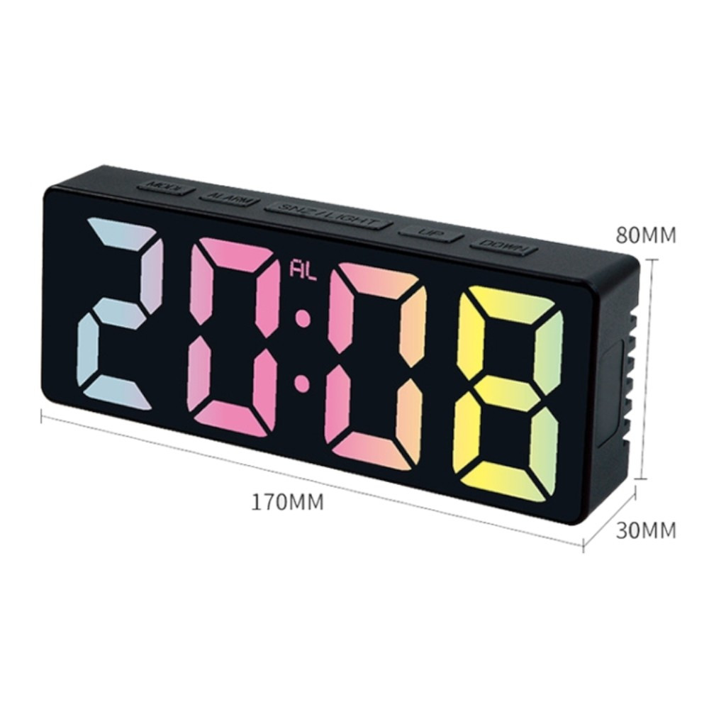 Ceas de masa digital LED DS-3806C, carcasa neagra si afisaj multicolor — varianta 3