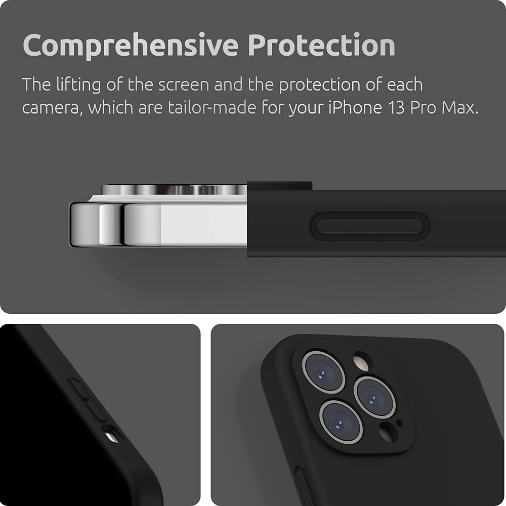 Husa Apple iPhone 13 Pro Max, Luxury Silicone, catifea in interior, protectie camere, negru — varianta 3