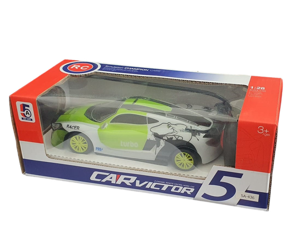 Jucarie masina cu telecomanda CARVICTOR 5, acumulatori cu incarcare USB, 1:28, alb/verde — 5