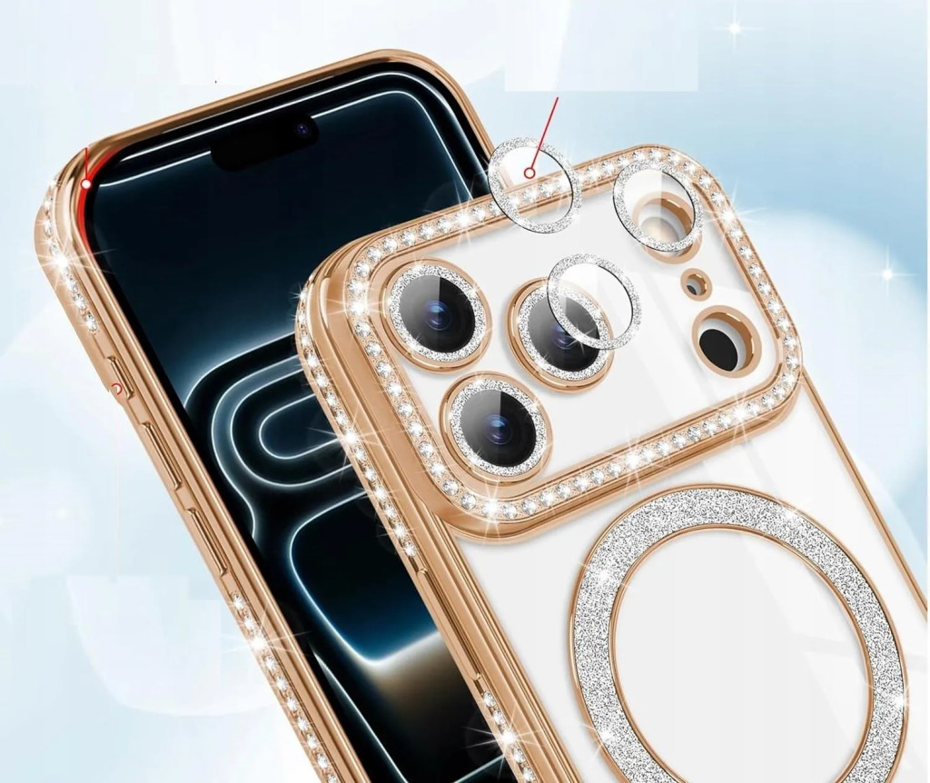 Husa Apple iPhone 17 Pro Max, Electroplating Bling Magsafe, protectie camera, margini rose gold — varianta 2