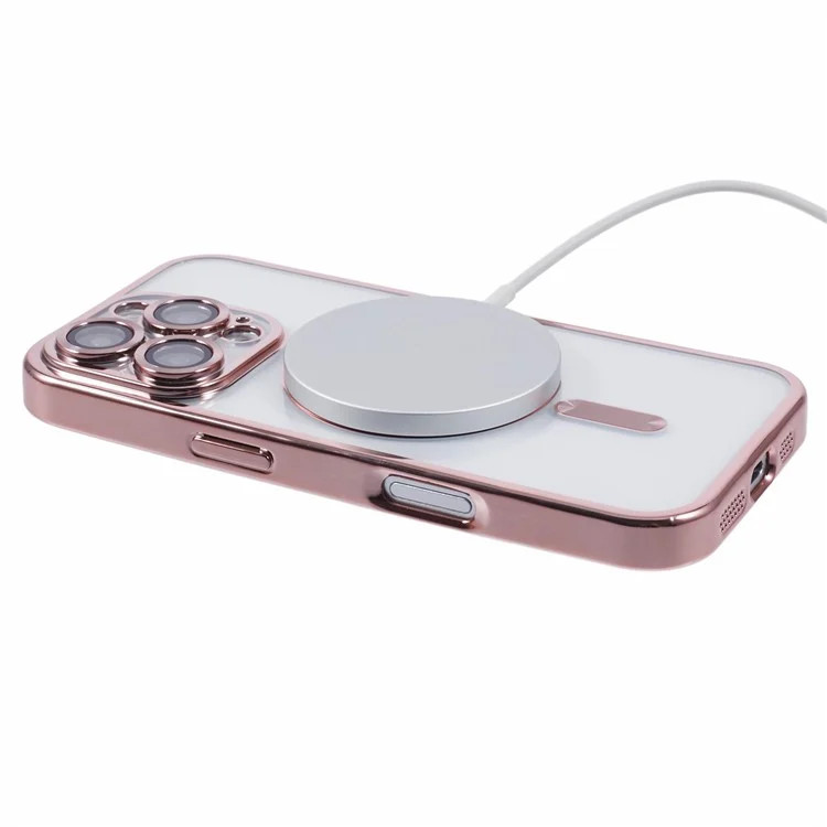 Husa Apple iPhone 16 Plus, Magsafe Electroplating TPU, protectie camera, margini rose gold — varianta 2