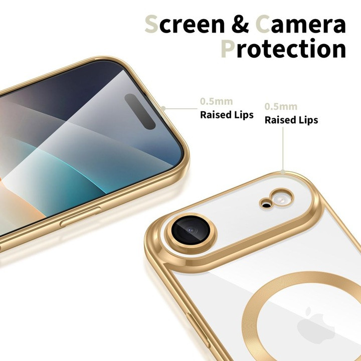 Husa Apple iPhone 17 Air, Magsafe Electroplating TPU, protectie camera, margini aurii — varianta 2