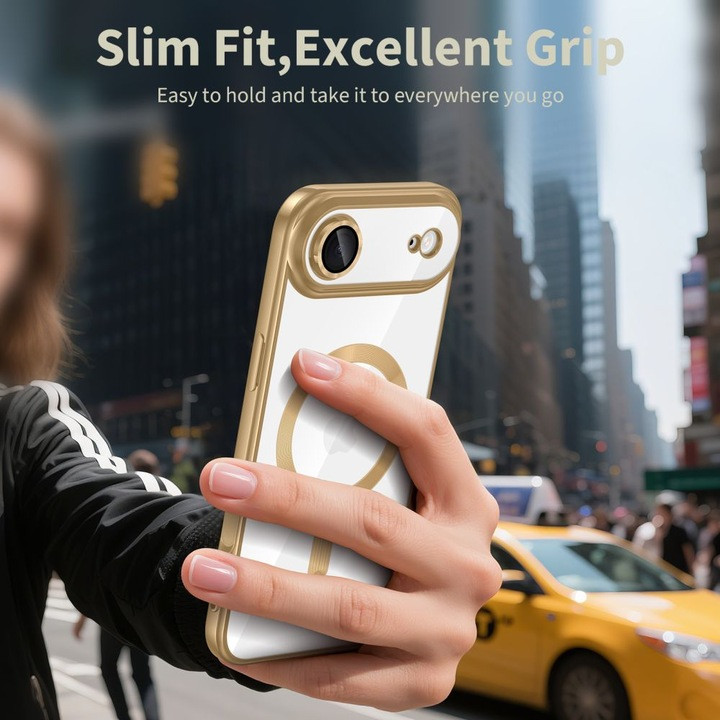 Husa Apple iPhone 17 Air, Magsafe Electroplating TPU, protectie camera, margini aurii — varianta 3