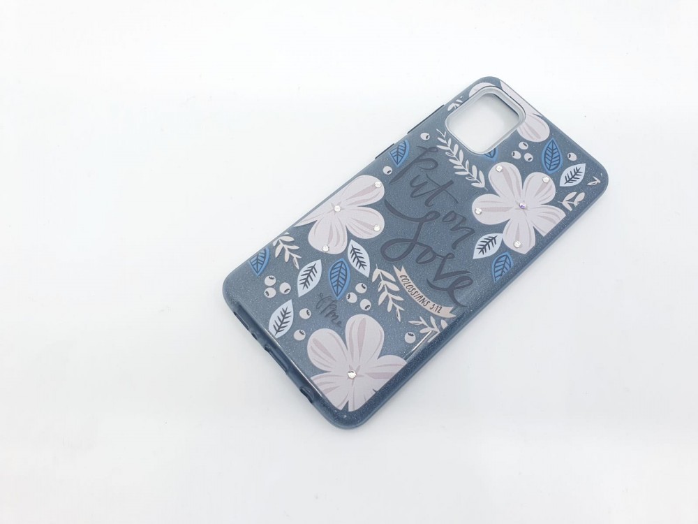 Husa Flowers Glitter pentru Samsung Galaxy S20 Ultra, cu mesaj, gri — 2