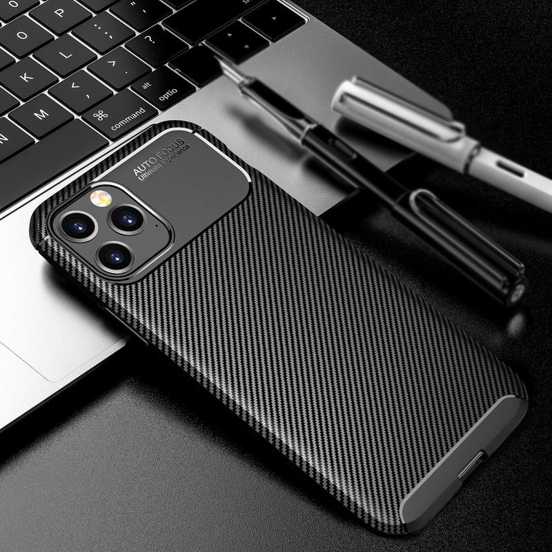 Husa Carbon Fiber pentru Apple iPhone 12 Pro Max, aspect carbon, albastru inchis — 2