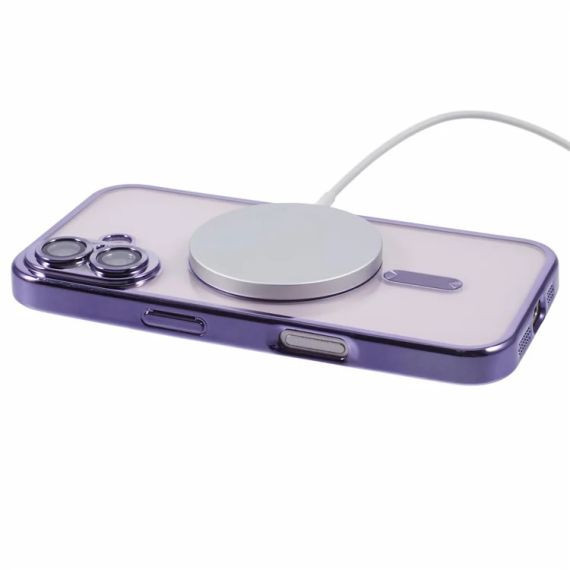 Husa Apple iPhone 14, Magsafe Electroplating TPU, protectie camera, margini mov — 2