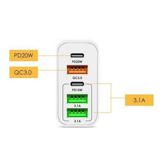 Incarcator priza 120W, AR-PD02, 3 porturi USB, 2 porturi PD/Type-C, incarcare super rapida, alb — varianta 3