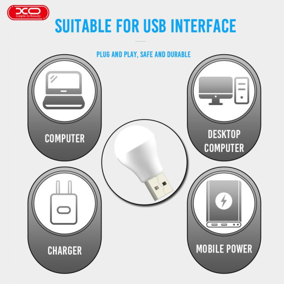 Mini bec XO Y1, conectare USB-A, 45 x 25 mm, 1W, lumina rece — varianta 4