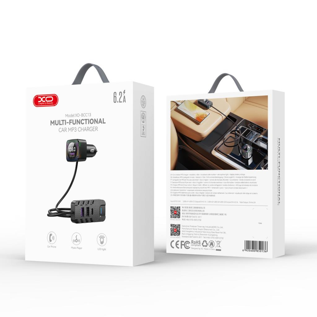Modulator FM XO BCC13, 2 x USB-C, 3 x USB-A. 3.1A, cablu 1.5 metri, negru — varianta 2