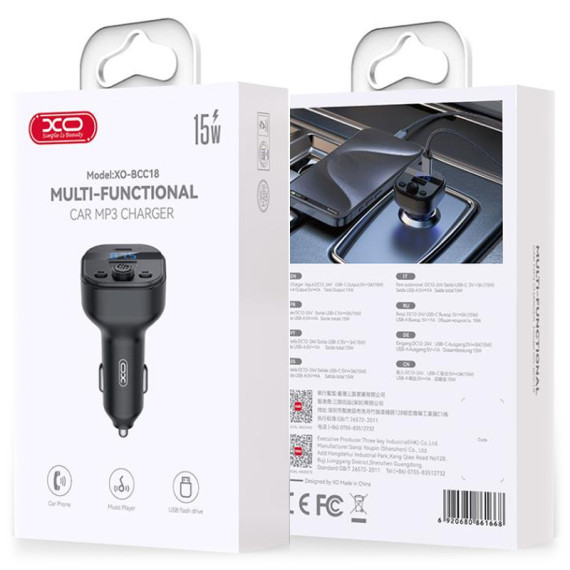Modulator FM XO BCC18, 1 x USB-C, 1 x USB-A, BT 5.3, 5V, 3.1A, mp3, negru — varianta 2