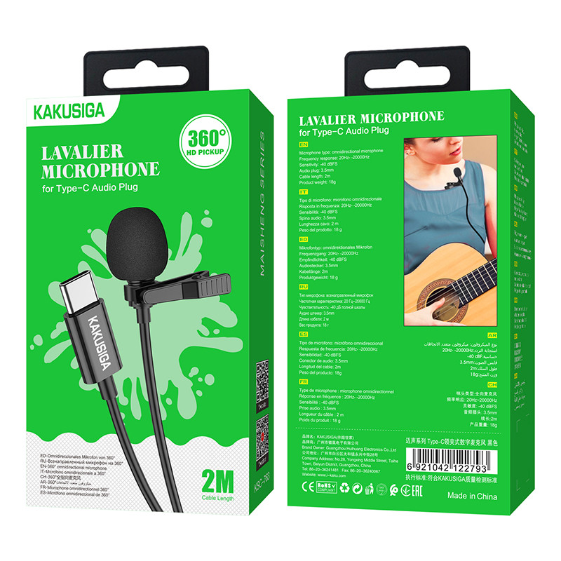 Microfon tip lavaliera cu clips KSC-763, conector Type-C, 2 metri, negru — varianta 5