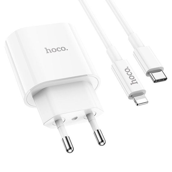 Incarcator casa Hoco C94A, 1 x USB-C PD 20W/3A, cablu Lightning inclus, incarcare rapida, albe — varianta 2