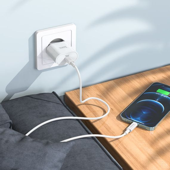 Incarcator casa Hoco C94A, 1 x USB-C PD 20W/3A, cablu Lightning inclus, incarcare rapida, albe — varianta 4