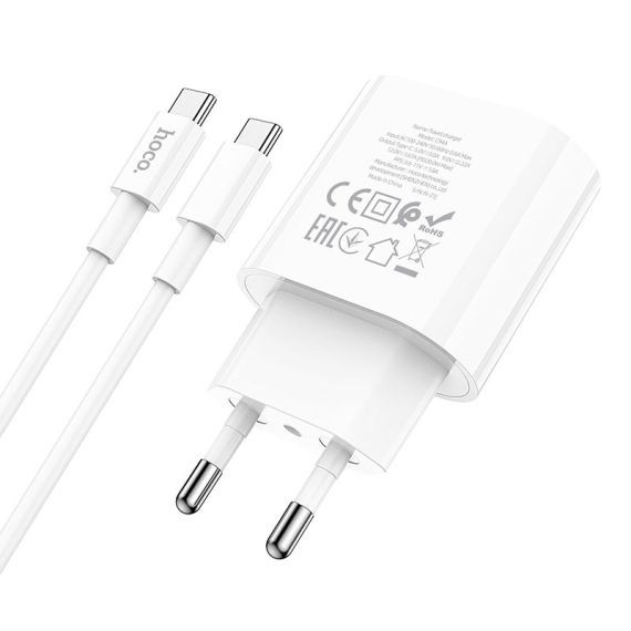 Incarcator casa Hoco C94A, 1 x USB-C PD 20W/3A, cablu Type-C inclus, incarcare rapida, albe — varianta 3