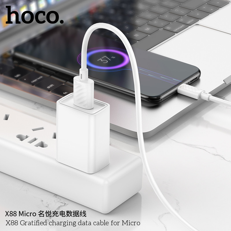 Cablu de date si incarcare MicroUSB Hoco X88, 18W/2.4A, 1 metru, alb — varianta 2