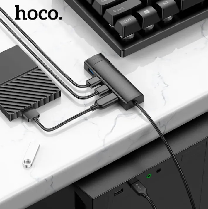 Hub USB Hoco HB41, Multiport, USB-C la 3 x USB-A 3.0, USB-A 2.0, 480Mps, 20 cm, negru — 3
