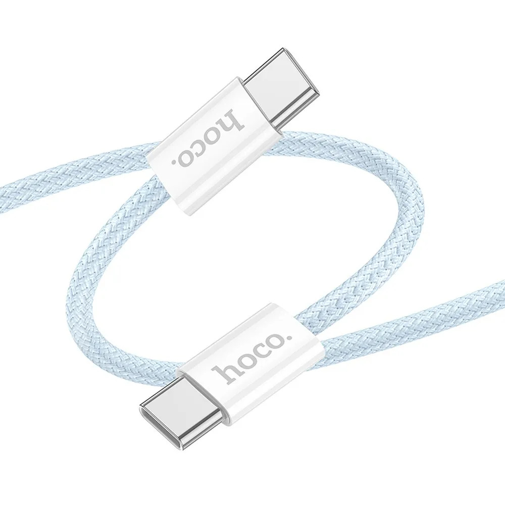 Cablu de date si incarcare HOCO, Type-C to Type-C, 60W, 1 metru, incarcare rapida, imbracat in material textil, albastru — varianta 2