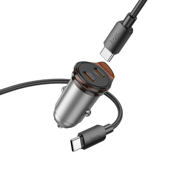 Set incarcator auto + cablu USB-C Hoco NZ16B, PD 45W, 2 x USB-C/PD, gri — 4