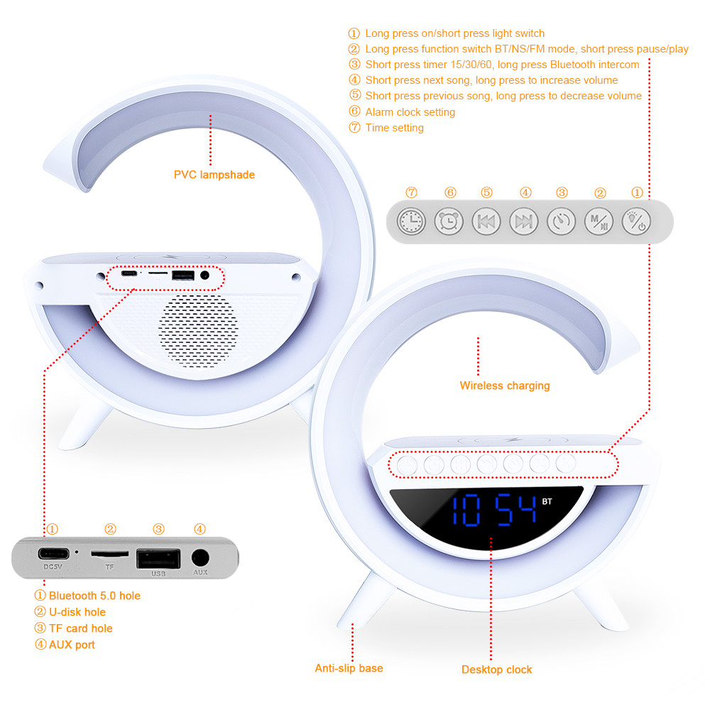 Boxa Bluetooth BT-3401 (LED, AUX, USB, FM, microSD), LED display, incarcare wireless, ceas cu alarma — varianta 3