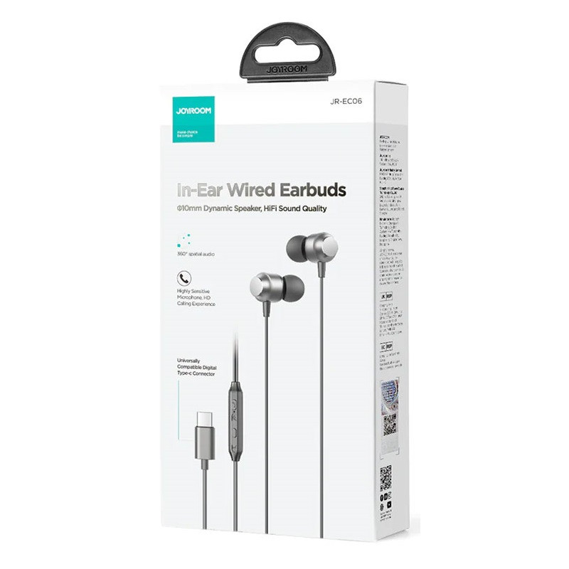 Casti audio Type-C Joyroom JR-EC06, In Ear, 1.2 m, Mic & Volume Key, HiFI, gri — varianta 2