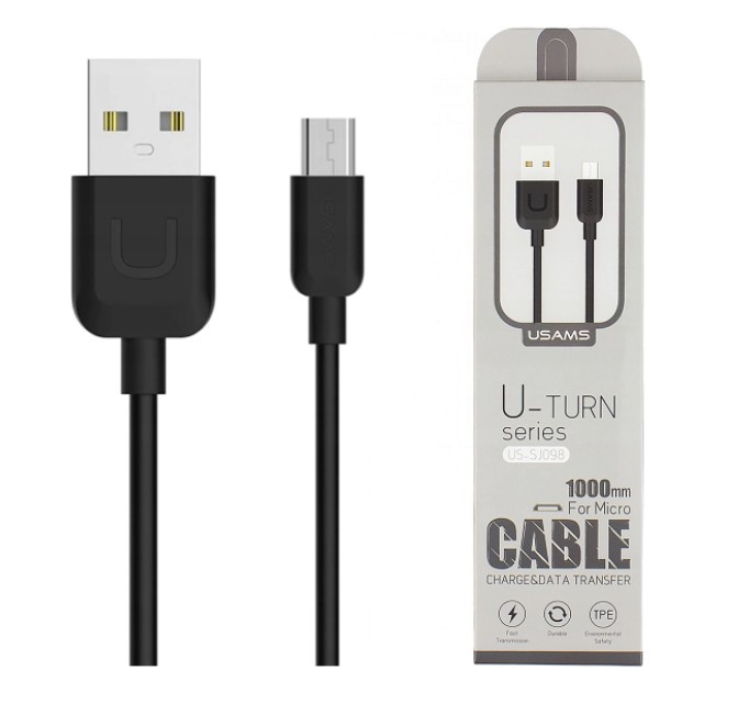 Cablu de date si incarcare MicroUSB USAMS US-SJ098, 1 metru, 2.1A, negru — varianta 2