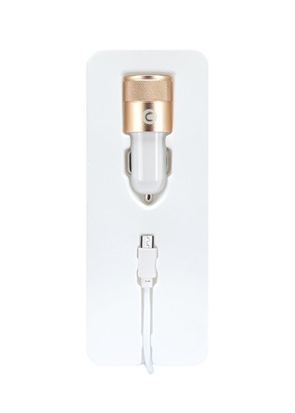Incarcator auto Mocolo cu port USB, cablu MicroUSB inclus, 1A, alb/rose gold — varianta 2