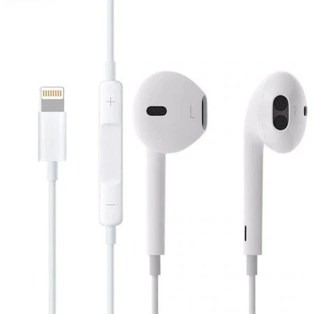 Casti audio cu microfon TREQA EP-753, conector lightning, pentru iPhone/iPad, albe — varianta 2