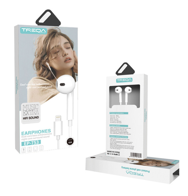 Casti audio cu microfon TREQA EP-753, conector lightning, pentru iPhone/iPad, albe — varianta 3